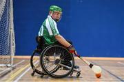 27 October 2018; Seran Bennett of Leinster during the M.Donnelly GAA Wheelchair Hurling All-Ireland Finals match between Munster and Leinster at the Sport Ireland National Indoor Arena in Abbotstown, Dublin. Photo by Barry Cregg/Sportsfile