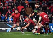 27 October 2018; Matt Fagerson of Glasgow Warriors goes over to score his side's third try during the Guinness PRO14 Round 7 match between Munster and Glasgow Warriors at Thomond Park in Limerick. Photo by Brendan Moran/Sportsfile