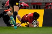 27 October 2018; Alex Wootton of Munster goes over to score his side's second try during the Guinness PRO14 Round 7 match between Munster and Glasgow Warriors at Thomond Park in Limerick. Photo by Brendan Moran/Sportsfile