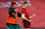 27 October 2018; Rory Scannell of Munster is congratulated by team-mate Tyler Bleyendaal, left, after kicking a penalty to win the game during the Guinness PRO14 Round 7 match between Munster and Glasgow Warriors at Thomond Park, Limerick. Photo by Brendan Moran/Sportsfile