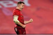 27 October 2018; Rory Scannell of Munster celebrates after kicking a penalty to win the game during the Guinness PRO14 Round 7 match between Munster and Glasgow Warriors at Thomond Park, Limerick. Photo by Brendan Moran/Sportsfile