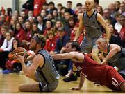 27 October 2018; Darragh O'Hanlon of Garvey's Warriors Tralee in action against Stephen James of Templeogue during the Hula Hoops Pat Duffy Men's National Cup match between Templeogue and Garvey's Warriors Tralee at Oblate Hall in Inchicore, Dublin. Photo by Eóin Noonan/Sportsfile