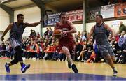 27 October 2018; Lorcan Murphy of Templeogue in action against Jordan Evans, left, and Fergal O'Sullivan of Garvey's Warriors Tralee during the Hula Hoops Pat Duffy Men's National Cup match between Templeogue and Garvey's Warriors Tralee at Oblate Hall in Inchicore, Dublin. Photo by Eóin Noonan/Sportsfile