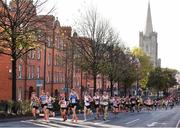 28 October 2018; A general view of runners passing St. Patrick's Cathedral during the 2018 SSE Airtricity Dublin Marathon. 20,000 runners took to the Fitzwilliam Square start line to participate in the 39th running of the SSE Airtricity Dublin Marathon, making it the fifth largest marathon in Europe. Photo by Sam Barnes/Sportsfile