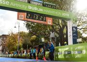 28 October 2018; Asefa Bekele of Ethiopia crosses the line to win the 2018 SSE Airtricity Dublin Marathon. 20,000 runners took to the Fitzwilliam Square start line to participate in the 39th running of the SSE Airtricity Dublin Marathon, making it the fifth largest marathon in Europe. Photo by Eóin Noonan/Sportsfile