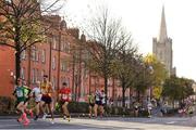 28 October 2018; A general view of elite runners passing St. Patrick's Cathedral during the 2018 SSE Airtricity Dublin Marathon. 20,000 runners took to the Fitzwilliam Square start line to participate in the 39th running of the SSE Airtricity Dublin Marathon, making it the fifth largest marathon in Europe. Photo by Sam Barnes/Sportsfile
