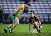 28 October 2018; Micheál Lundy of Corofin celebrates in front of Ger Donaghue of Mountbellew-Moylough after scoring his side's equalising point during the Galway County Senior Club Football Championship Final match between Mountbellew-Moylough and Corofin at Pearse Stadium, Galway. Photo by Harry Murphy/Sportsfile