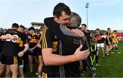28 October 2018; Michael Moloney of Dr. Crokes celebrates with manager Pat O'Shea after the Kerry County Senior Club Football Championship Final match between Dr Crokes and Dingle at Austin Stack Park in Tralee, Kerry. Photo by Brendan Moran/Sportsfile