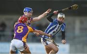 28 October 2018; James Roche of Ballyboden St Enda's in action against Lorcán McMullan, left, and Caolán Conway of Kilmacud Crokes during the Dublin County Senior Club Hurling Championship Final Replay match between Kilmacud Crokes and Ballyboden St Enda's, at Parnell Park, Dublin. Photo by Daire Brennan/Sportsfile