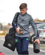 29 October 2018; Lee Morris of Republic of Ireland U15 arrives prior to his Republic of Ireland U15 and Republic of Ireland U16 match at FAI National Training Centre in Abbotstown, Dublin. Photo by Seb Daly/Sportsfile