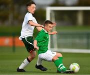 29 October 2018; John Joe Power of Republic of Ireland U15 in action against Kalin Barlow of Republic of Ireland U16 during the Republic of Ireland U15 and Republic of Ireland U16 match at FAI National Training Centre in Abbotstown, Dublin. Photo by Seb Daly/Sportsfile