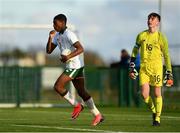 29 October 2018; Sinclair Armstrong of Republic of Ireland U16 celebrates after scoring his side's first goal during the Republic of Ireland U15 and Republic of Ireland U16 match at FAI National Training Centre in Abbotstown, Dublin. Photo by Seb Daly/Sportsfile