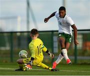 29 October 2018; Sinclair Armstrong of Republic of Ireland U16 in action against Aaron Mannix of Republic of Ireland U15 during the Republic of Ireland U15 and Republic of Ireland U16 match at FAI National Training Centre in Abbotstown, Dublin. Photo by Seb Daly/Sportsfile