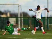 29 October 2018; Sinclair Armstrong of Republic of Ireland U16 in action against Darragh Reilly of Republic of Ireland U15 during the Republic of Ireland U15 and Republic of Ireland U16 match at FAI National Training Centre in Abbotstown, Dublin. Photo by Seb Daly/Sportsfile
