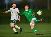 29 October 2018; Michael Leddy of Republic of Ireland U15 in action against Jake Prendergast of Republic of Ireland U16 during the Republic of Ireland U15 and Republic of Ireland U16 match at FAI National Training Centre in Abbotstown, Dublin. Photo by Seb Daly/Sportsfile