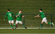 29 October 2018; Jamie Mullins of Republic of Ireland U15, centre, celebrates with team-mates after scoring his side's third goal during the Republic of Ireland U15 and Republic of Ireland U16 match at FAI National Training Centre in Abbotstown, Dublin. Photo by Seb Daly/Sportsfile