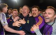 29 October 2018; Kilmacud Crokes manager Johnny Magee, centre left, and to his right Ross O'Carroll of Kilmacud Crokes celebrate after the Dublin County Senior Club Football Championship Final match between St Jude's and Kilmacud Crokes at Parnell Park in Dublin. Photo by Daire Brennan/Sportsfile