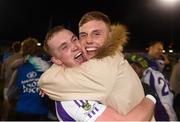 29 October 2018; Shane Cunningham of Kilmacud Crokes celebrates with supporter Lee Mitchell after the Dublin County Senior Club Football Championship Final match between St Jude's and Kilmacud Crokes at Parnell Park in Dublin. Photo by Daire Brennan/Sportsfile