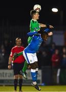 29 October 2018; Killian Brouder of Limerick in action against Oluwatunmise Sobowale of Finn Harps during the SSE Airtricity League Promotion / Relegation Play-off Final 1st leg match between Finn Harps and Limerick FC at Finn Park in Ballybofey Donegal. Photo by Oliver McVeigh/Sportsfile