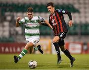 30 October 2018; Conor Gleeson of Shamrock Rovers in action against Christian Mageruson of Bohemians during the SSE Airtricity U19 League Final match between Shamrock Rovers and Bohemians at Tallaght Stadium in Dublin. Photo by Harry Murphy/Sportsfile