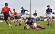 31 October 2018; James Caffrey of Metropolitan Area scores his side's first try during the U16s 2nd Round Shane Horgan Cup match between North East Area and Metropolitan Area at Ashbourne RFC in Ashbourne, Co Meath. Photo by Piaras Ó Mídheach/Sportsfile