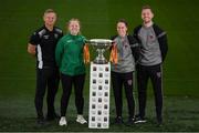 31 October 2018; Amber Barrett, left, of Peamount United and Kylie Murphy of Wexford Youths with their team managers, James O'Callaghan, Peamount United and Tom Elmes, Wexford Youths during a Continental Tyres FAI Women's Cup Final Media Day at the Aviva Stadium in Dublin. Photo by Eóin Noonan/Sportsfile