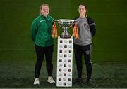 31 October 2018; Amber Barrett, left, of Peamount United and Kylie Murphy of Wexford Youths during a Continental Tyres FAI Women's Cup Final Media Day at the Aviva Stadium in Dublin. Photo by Eóin Noonan/Sportsfile