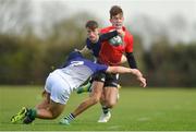 31 October 2018; Timmy Connolly of North East Area is tackled by John Ascough of Metropolitan Area during the U18s 2nd Round Shane Horgan Cup match between North East Area and Metropolitan Area at Ashbourne RFC in Ashbourne, Co Meath. Photo by Piaras Ó Mídheach/Sportsfile
