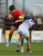 31 October 2018; Stefan Boors of North East Area in action against Theo Connolly of Metropolitan Area during the U16s 2nd Round Shane Horgan Cup match between North East Area and Metropolitan Area at Ashbourne RFC in Ashbourne, Co Meath. Photo by Piaras Ó Mídheach/Sportsfile