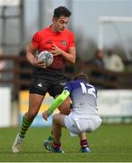 31 October 2018; Stefan Boors of North East Area in action against Theo Connolly of Metropolitan Area during the U16s 2nd Round Shane Horgan Cup match between North East Area and Metropolitan Area at Ashbourne RFC in Ashbourne, Co Meath. Photo by Piaras Ó Mídheach/Sportsfile