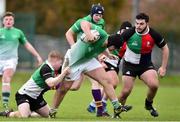 31 October 2018; Ben Popplewell of South East is tackled by Oran O'Reilly, left, and Michael Hand of Midlands Area during the U18s 2nd Round Shane Horgan Cup match between South East Area and Midlands Area at IT Carlow in Carlow. Photo by Matt Browne/Sportsfile