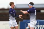 31 October 2018; Niall Hillard of Metropolitan Area, left, celebrates scoring a try with team mate Patrick Kiernan during the U18s 2nd Round Shane Horgan Cup match between North East Area and Metropolitan Area at Ashbourne RFC in Ashbourne, Co Meath. Photo by Piaras Ó Mídheach/Sportsfile