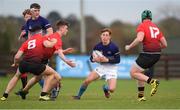 31 October 2018; Niall Hillard of Metropolitan Area, in action against North East Area players, from left, James Reilly, Oscar King and Senan McDermott during the U18s 2nd Round Shane Horgan Cup match between North East Area and Metropolitan Area at Ashbourne RFC in Ashbourne, Co Meath. Photo by Piaras Ó Mídheach/Sportsfile
