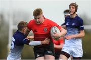 31 October 2018; Dara Maher of North East Area is tackled by Tadhg Finlay of Metropolitan Area during the U18s 2nd Round Shane Horgan Cup match between North East Area and Metropolitan Area at Ashbourne RFC in Ashbourne, Co Meath. Photo by Piaras Ó Mídheach/Sportsfile