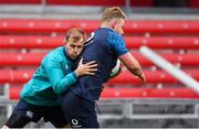 1 November 2018; Will Addison, left, tackles Finlay Bealham during Ireland rugby squad training session at Toyota Park in Chicago, USA. Photo by Brendan Moran/Sportsfile