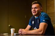 1 November 2018; Jacob Stockdale speaks to the media during an Ireland rugby press conference at the Hyatt Regency in Chicago, USA. Photo by Brendan Moran/Sportsfile