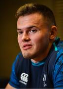 1 November 2018; Jacob Stockdale speaks to the media during an Ireland rugby press conference at the Hyatt Regency in Chicago, USA. Photo by Brendan Moran/Sportsfile