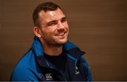1 November 2018; Tadhg Beirne speak to the media during an Ireland rugby press conference at the Hyatt Regency in Chicago, USA. Photo by Brendan Moran/Sportsfile