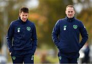 29 October 2018; Republic of Ireland coaches Sean St Ledger, left, and William Doyle during the Republic of Ireland U15 and Republic of Ireland U16 match at FAI National Training Centre in Abbotstown, Dublin. Photo by Seb Daly/Sportsfile