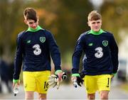 29 October 2018; Republic of Ireland U15 goalkeepers Aaron Mannix, left, and Lee Morris, right, prior to the Republic of Ireland U15 and Republic of Ireland U16 match at FAI National Training Centre in Abbotstown, Dublin. Photo by Seb Daly/Sportsfile