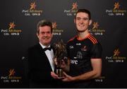 2 November 2018; Feargal O'Rourke, Managing Partner, PwC, with PwC footballer of the year Brian Fenton at the PwC All Stars 2018 at the Convention Centre in Dublin. Photo by Ramsey Cardy/Sportsfile