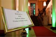 2 November 2018; A general view of the welcome sign prior to the Turkish Airlines 2018 Cricket Ireland Awards at the Royal College of Physicians in Dublin. Photo by Seb Daly/Sportsfile