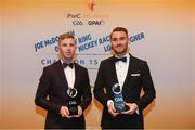 2 November 2018; Wicklow hurlers, from left, Warren Kavanagh and John Henderson with their Christy Ring Champion 15 Awards during the PwC All Stars 2018 at the Convention Centre in Dublin. Photo by Eóin Noonan/Sportsfile