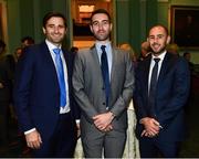 2 November 2018; Ireland cricketers, from left, Tim Murtagh, Andrew Balbirnie and John Anderson during the Turkish Airlines 2018 Cricket Ireland Awards at the Royal College of Physicians in Dublin. Photo by Seb Daly/Sportsfile