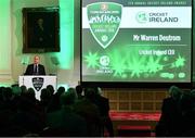 2 November 2018; Warren Deutrom, Cricket Ireland CEO, speaking during the Turkish Airlines 2018 Cricket Ireland Awards at the Royal College of Physicians in Dublin. Photo by Seb Daly/Sportsfile