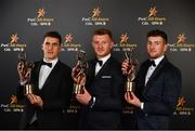 2 November 2018; Galway hurlers, from left, Daithí Burke, Joe Canning, and Pádraic Mannion with their All-Star awards at the PwC All Stars 2018 at the Convention Centre in Dublin. Photo by Sam Barnes/Sportsfile