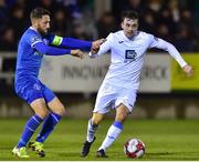 2 November 2018; Mark Timlin of Finn Harps in action against Shane Duggan of Limerick FC during the SSE Airtricity League Promotion / Relegation Play-off Final 2nd leg match between Limerick FC and Finn Harps at Market's Field in Limerick. Photo by Matt Browne/Sportsfile