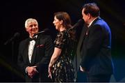 2 November 2018; Michael Lyster, left, Joanne Cantwell and Marty Morrissey during the PwC All Stars 2018 at the Convention Centre in Dublin. Photo by Ramsey Cardy/Sportsfile