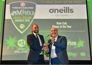 2 November 2018; John Anderson, left, is presented with the 2018 O’Neills Male Club Player of the Year award by Kieran Kennedy, Managing Director of O’Neills, during the Turkish Airlines 2018 Cricket Ireland Awards at the Royal College of Physicians in Dublin. Photo by Seb Daly/Sportsfile