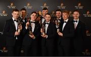 2 November 2018; Limerick hurlers, from left, Richie English, Dan Morrissey, Seán Finn, Kyle Hayes, Graeme Mulcahy, Declan Hannon, Cian Lynch, with team-mate and GPA Secretary Séamus Hickey, with their All-Star awards at the PwC All Stars 2018 at the Convention Centre in Dublin.  Photo by Sam Barnes/Sportsfile